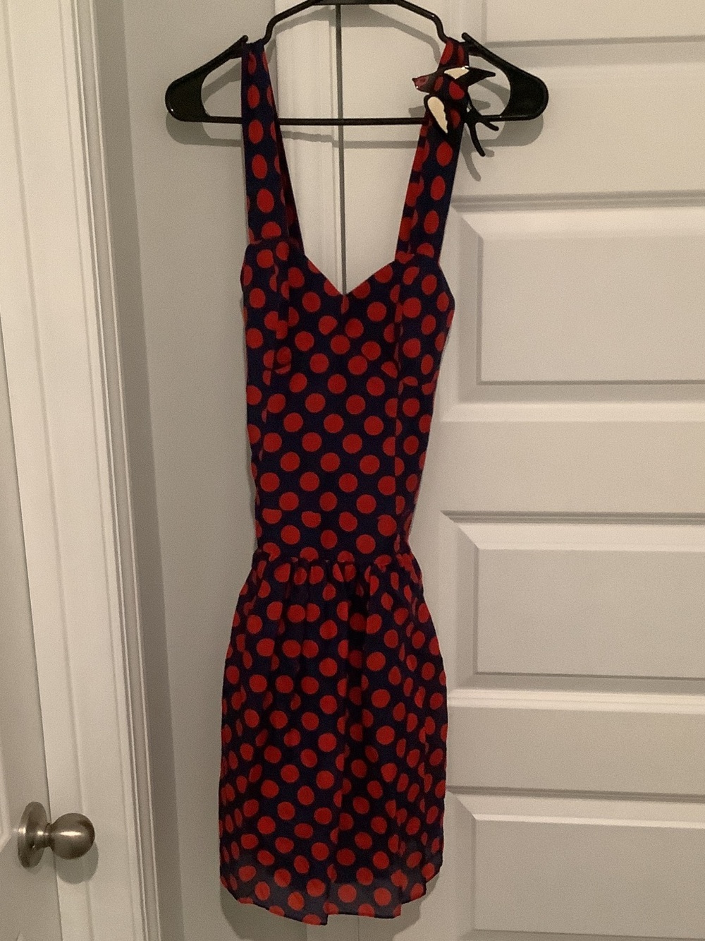 Fiorucci Navy Dress with Red Polka Dots, Brand New